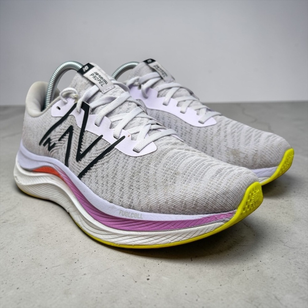 New Balance Women's Light Gray Running Shoes with Pink & Yellow Accents